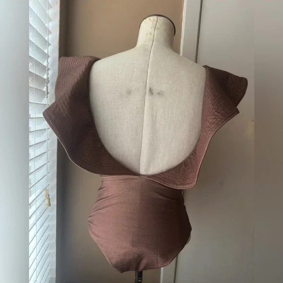Johanna Ortiz Brown Ruffle Sleeve Swimsuit - Picture 2 of 6